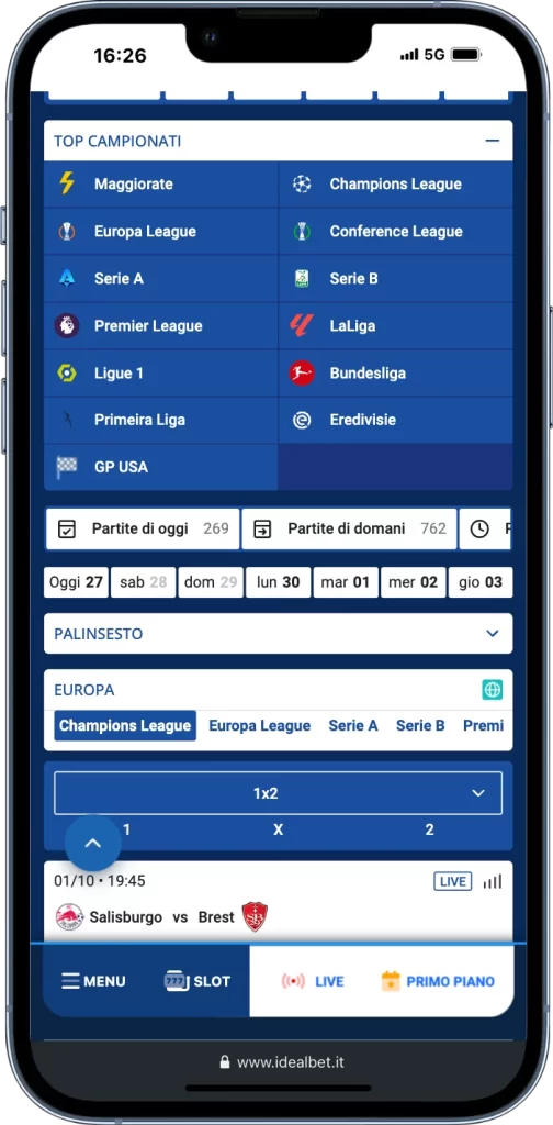 Calcio mobile su Idealbet