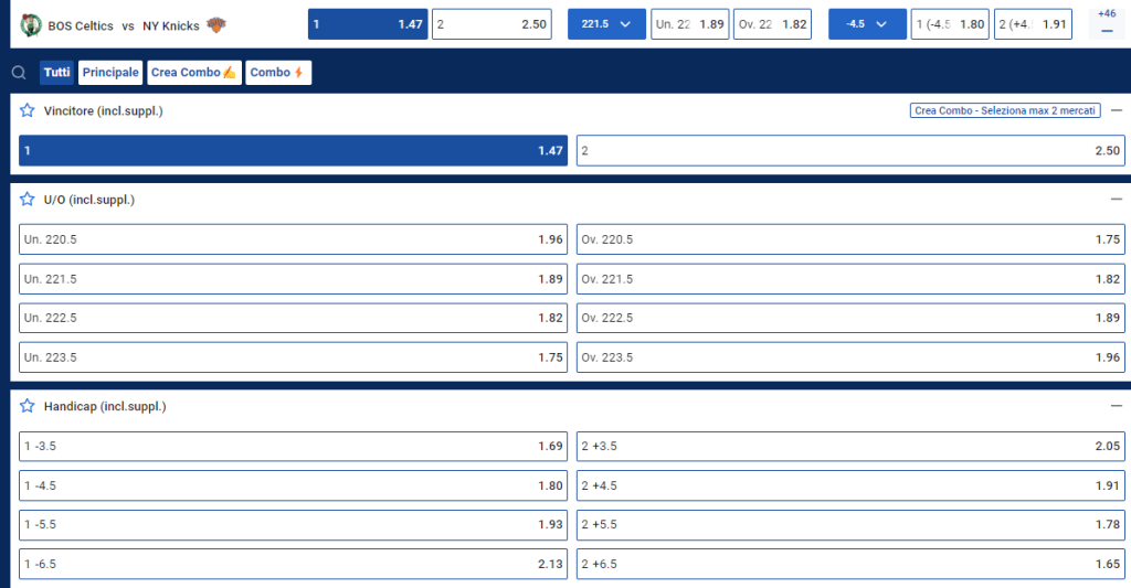 Esempi di scommesse su IdealBet on Basket